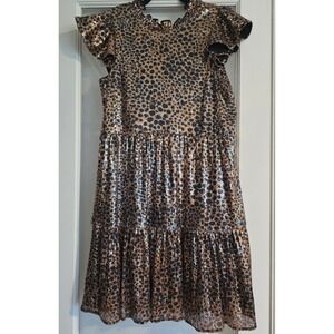 Anthropologie Othilia Dress Gold Black Animal Print Ruffle Tiered Sequin‎ Medium